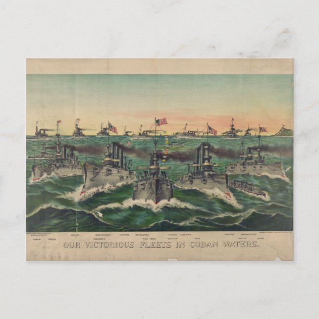 Our Victorious Fleets in Cuban Waters Ives Postcard (Front)