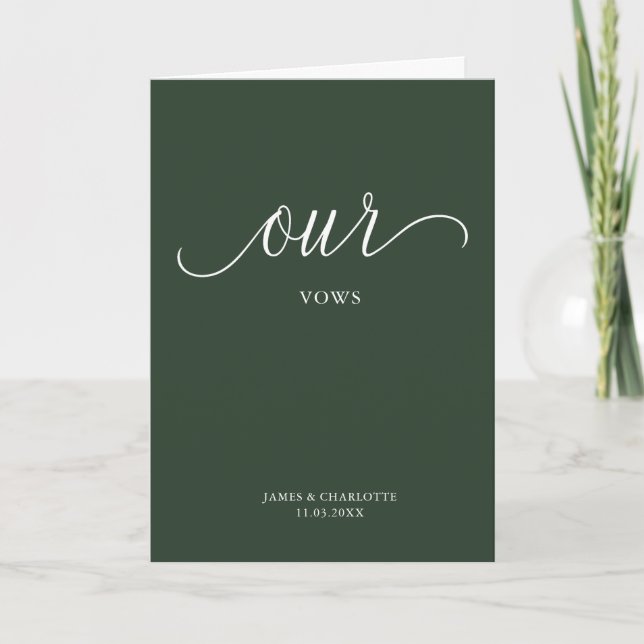 Our Vows Card Minimalist Script Forest Green (Front)