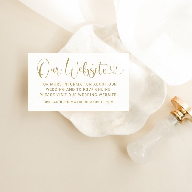 Our Website Modern Gold Heart Script Wedding Enclosure Card (Creator Uploaded)