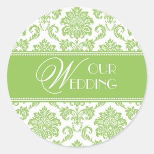 Our Wedding Apple Green Damask Sticker