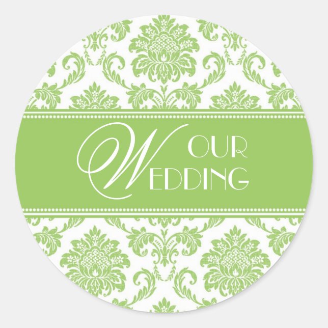 Our Wedding Apple Green Damask Sticker (Front)