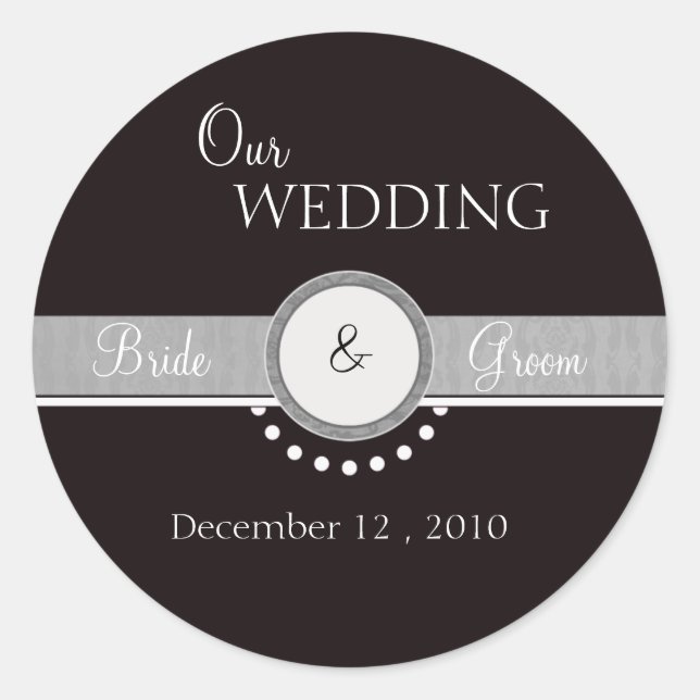 Our Wedding -Black Elegance Classic Round Sticker (Front)
