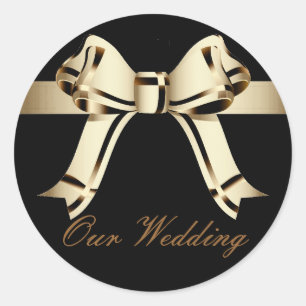"Our Wedding" - Bold Sepia/Gold Bow and Ribbon[a] Classic Round Sticker