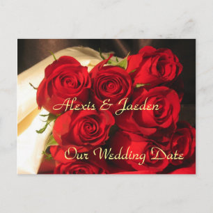 "Our Wedding Date" - Red Rose Bouquet Announcement Postcard