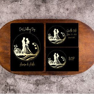 Our Wedding Day Couple Gold Foil Invitation