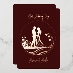 Our Wedding Day Couple Rose Gold Foil Invitation