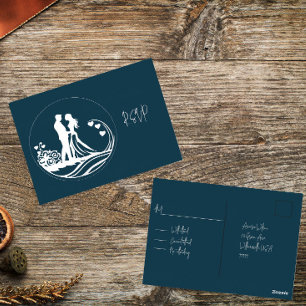 Our Wedding Day Couple Silver Foil RSVP Holiday Postcard