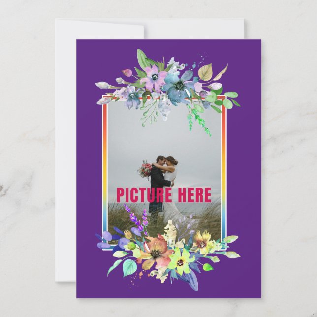Our Wedding Day Floral Purple Custom Photo Invitation (Front)