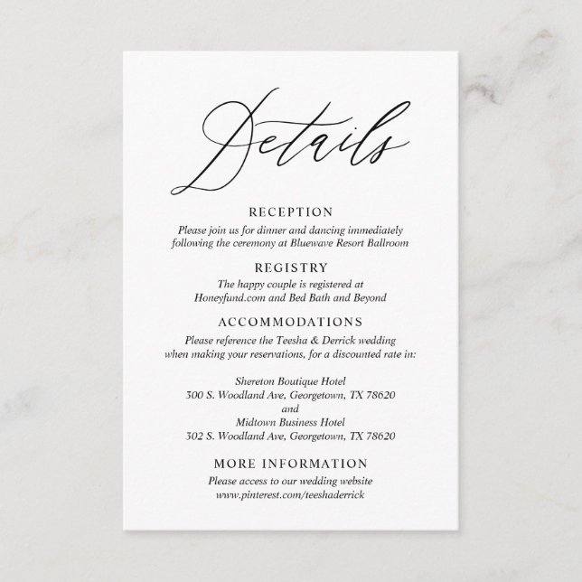 Our Wedding Details, Modern Boho Wedding Enclosure Card (Front)