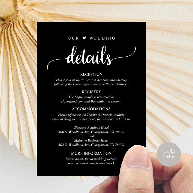 Our Wedding Details, Rustic Classy Black Enclosure Card (Our Wedding Details, Rustic Script Invitation Enclosure Card, in Classy Black)