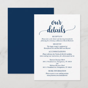 Our Wedding Details, Rustic Navy Blue Script  Enclosure Card