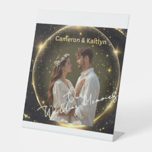 Our Wedding Memories – Elegant Black and Gold Cust Pedestal Sign