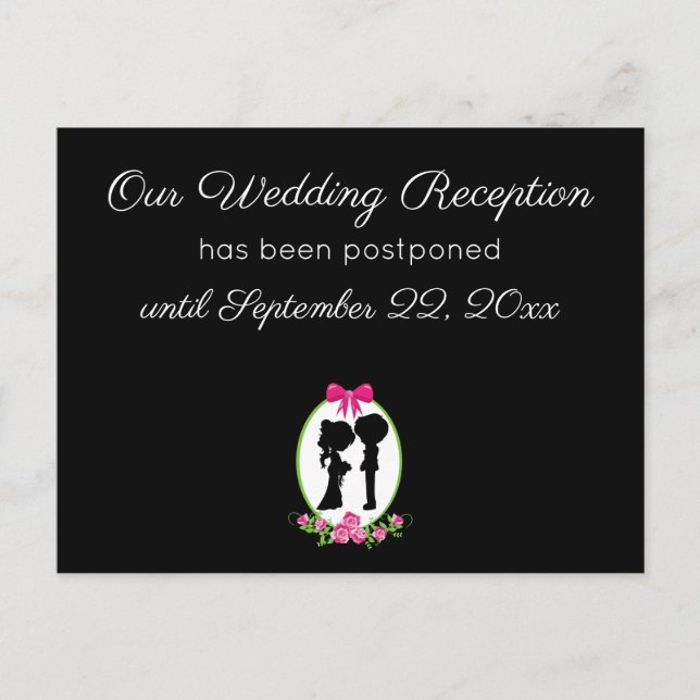 Our Wedding Reception Postponement Cute Couple Postcard (Front)