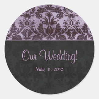Our Wedding RSVP Stickers Purple Damask