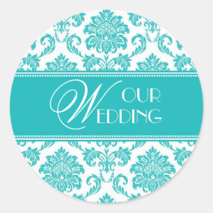 Our Wedding Teal Damask Sticker