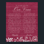Our Wedding Vows Burgundy Floral Wood Anniversary Poster<br><div class="desc">This wedding vows keepsake features ivory white hand drawn floral and foliage designs on a rustic elegant modern vintage burgundy wooden background.
Great for gift for newlyweds,  couples and anniversary celebrations</div>