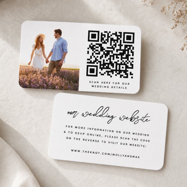 Our Wedding Website | QR Code Simple Photo RSVP Enclosure Card (Direct guests seamlessly to your wedding website using this QR code photo invite enclosure card)