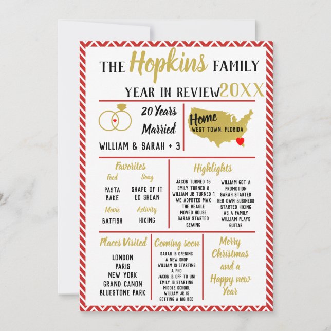 our year in review, family event Christmas red Hol Holiday Card (Front)