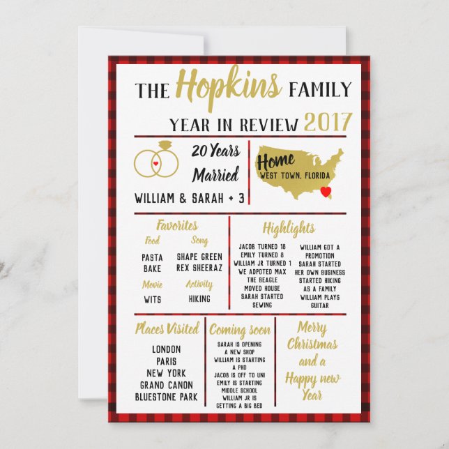 our year in review, family event Christmas red Holiday Card (Front)