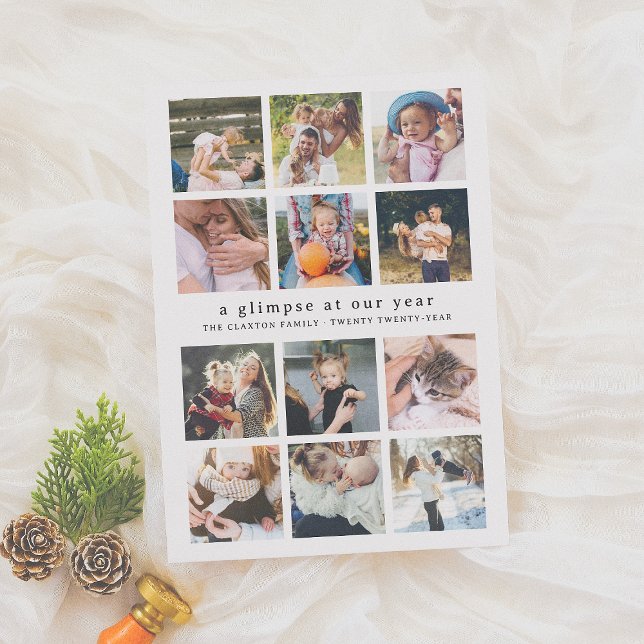 Our Year Minimalist 12 Photo Collage Christmas Holiday Card (Creator Uploaded)