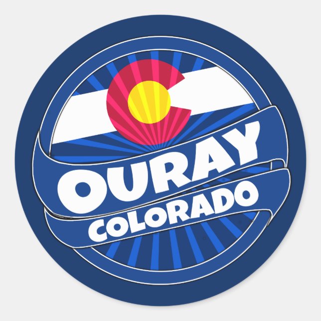 Ouray Colorado flag burst stickers (Front)