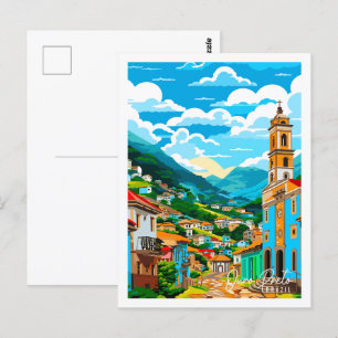 Ouro Preto Brazil vintage travel illustration Postcard