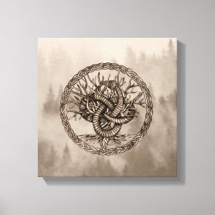 Ouroboros Celtic Knot with Tree of Life Sepia Canvas Print