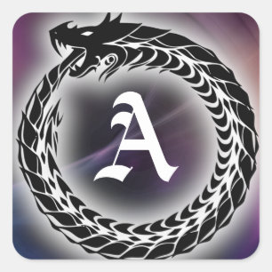 Ouroboros Dragon Eats Tail   Gothic Monogram Square Sticker