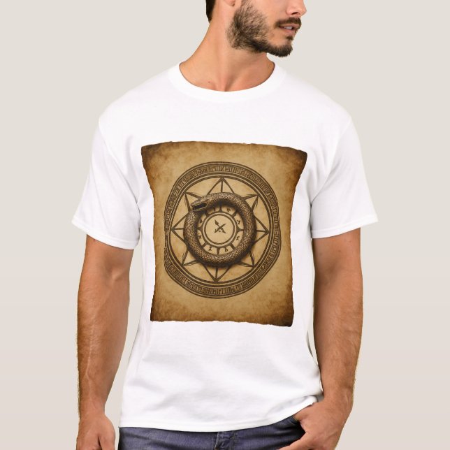 Ouroboros T-Shirt Alchemical Serpent & Rune Design (Front)