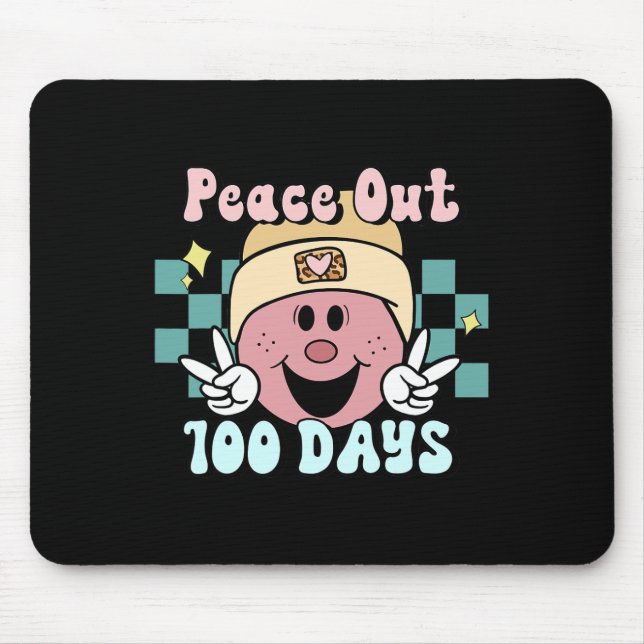 Out 100 Days Of School Smile Face Retro Groovy Tea Mouse Pad (Front)