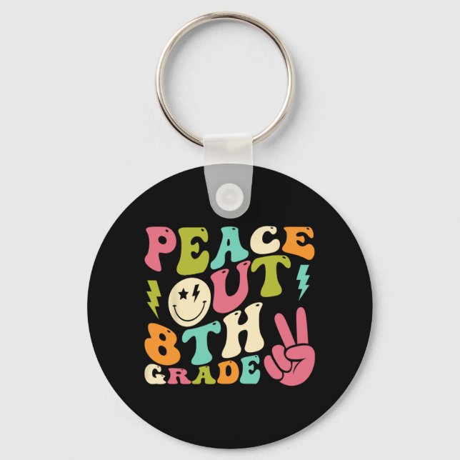 Out 8th Grade Groovy Graduation Last Day Of School Key Ring (Front)