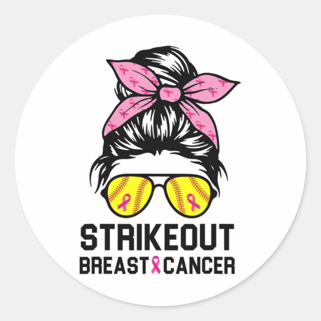 Out Breast Cancer Awareness Softball Mum Women  Classic Round Sticker (Front)