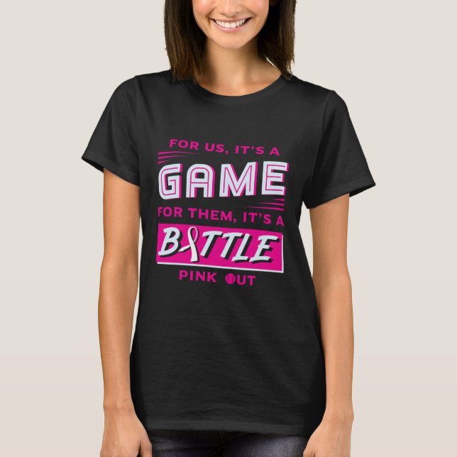 Out Breast Cancer Softball Ball Pink Ribbon Mammog T-Shirt (Front)