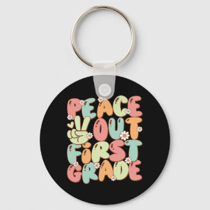 Out First Grade Groovy Last Day Of 1st Grade Schoo Key Ring