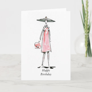 Out For Lunch Lady in Pink Happy Birthday Card