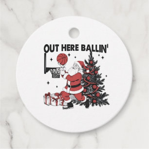 Out Here Balling Basketball Sport Xmas Christmas Favour Tags