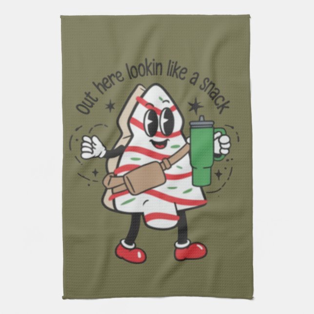 Out Here Lookin Like A Snack Christmas Tree Cake  Tea Towel (Vertical)