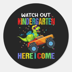 Out Kindergarten Here I Come First Day Of Dinosaur Classic Round Sticker
