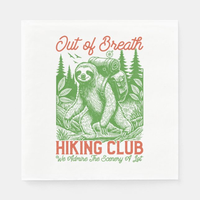 Out of Breath Funny Sloth Hiking Club Napkin (Front)