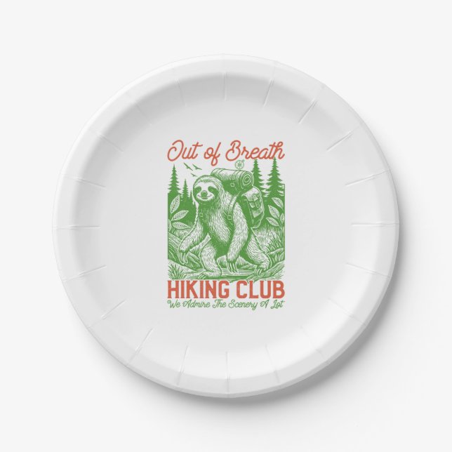 Out of Breath Funny Sloth Hiking Club Paper Plate (Front)