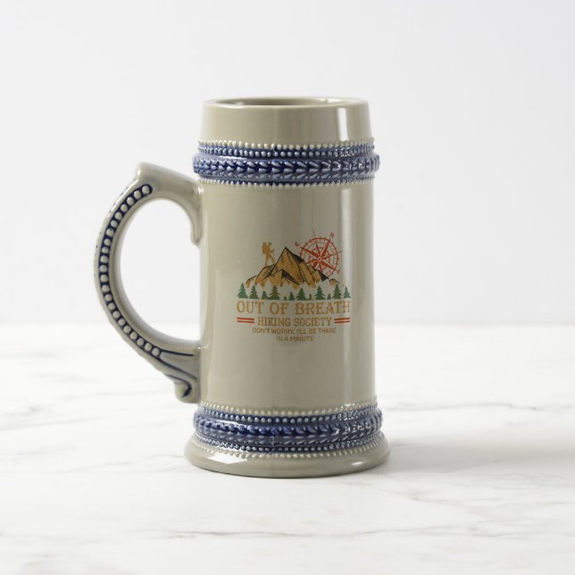 Out of Breath Hiking Society – Funny Hiking & hill Beer Stein (Left)