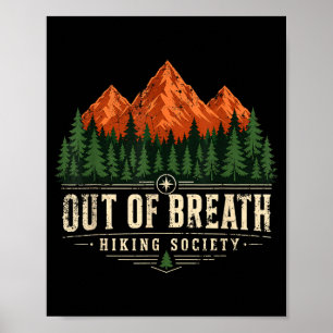 Out of breath hiking society mountain retro nature poster