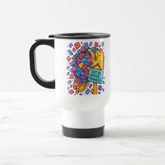 Out of Office Forever: Mailbox Meltdown Travel Mug (Left)
