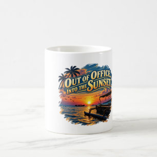 Out of Office Into the Sunset Retro Vacation Art Coffee Mug