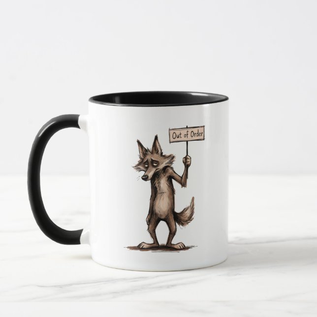 Out of Order Funny Grumpy Coyote Cartoon Mug (Left)