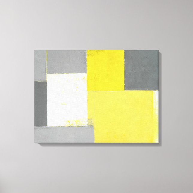 'Out of Step' Grey and Yellow Abstract Art Canvas Print (Front)