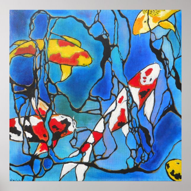 "Out Of The Blue"  Koi Fish Modern Art Print (Front)