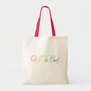 Out of The Closet LGBT Rainbow Flag Handwriting Tote Bag