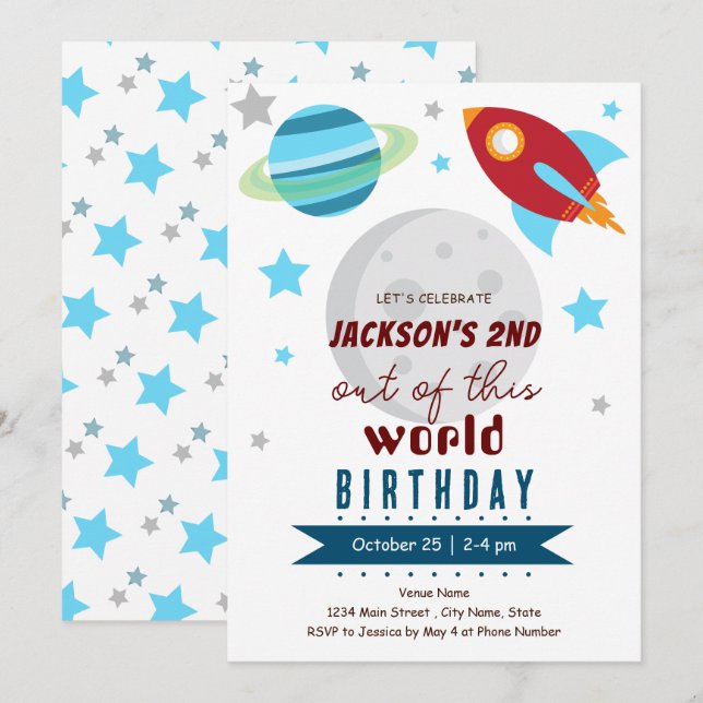 Out of This World 2nd Birthday  Invitation (Front/Back)