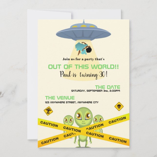 Out Of This World Adult Alien Birthday Invitation  (Front)